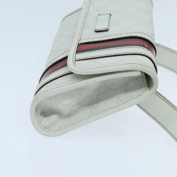 GUCCI GG Supreme Sherry Line Waist bag PVC White Red Navy 152597 Auth mr526 - Picture 4 of 16